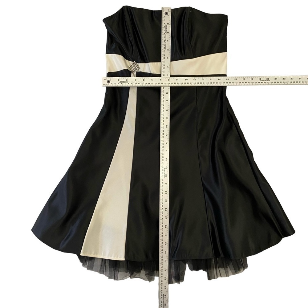 Jessica McClintock Gunne Sax size 11 sateen Prom mini dress black white strapl - Picture 13 of 16